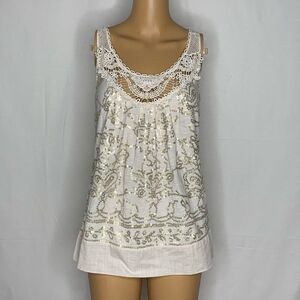 C Keer Sequin Blouse Top Lace Crocheted Tank Top